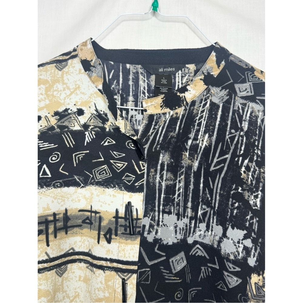 Ali Miles Womens Abstract Artsy Front Button Tunic Top‎ Sz L 3/4 Sleeve - Picture 5 of 12